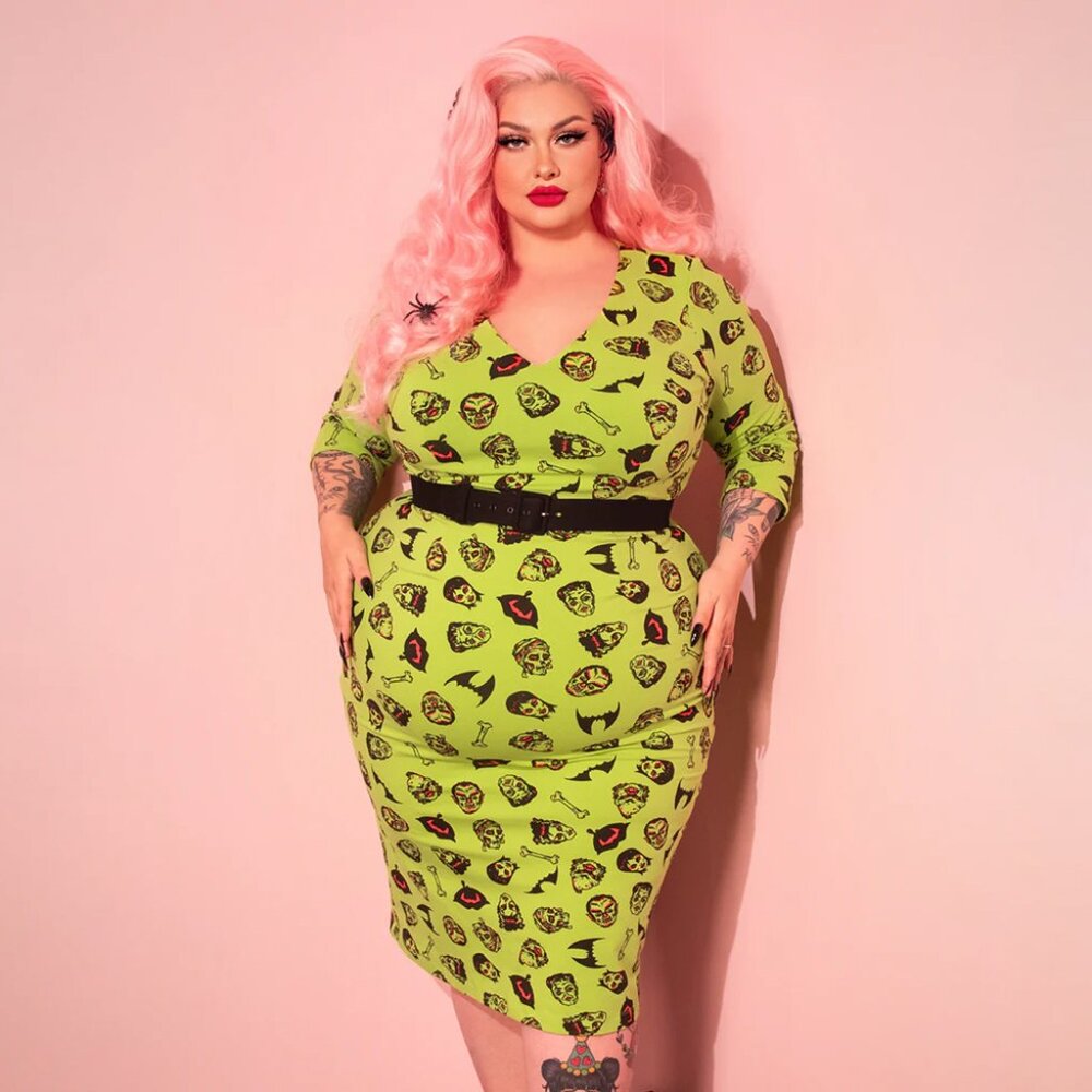 Vixen by Micheline Pitt - Deadly Wiggle Dress in Monster Mash - Size L